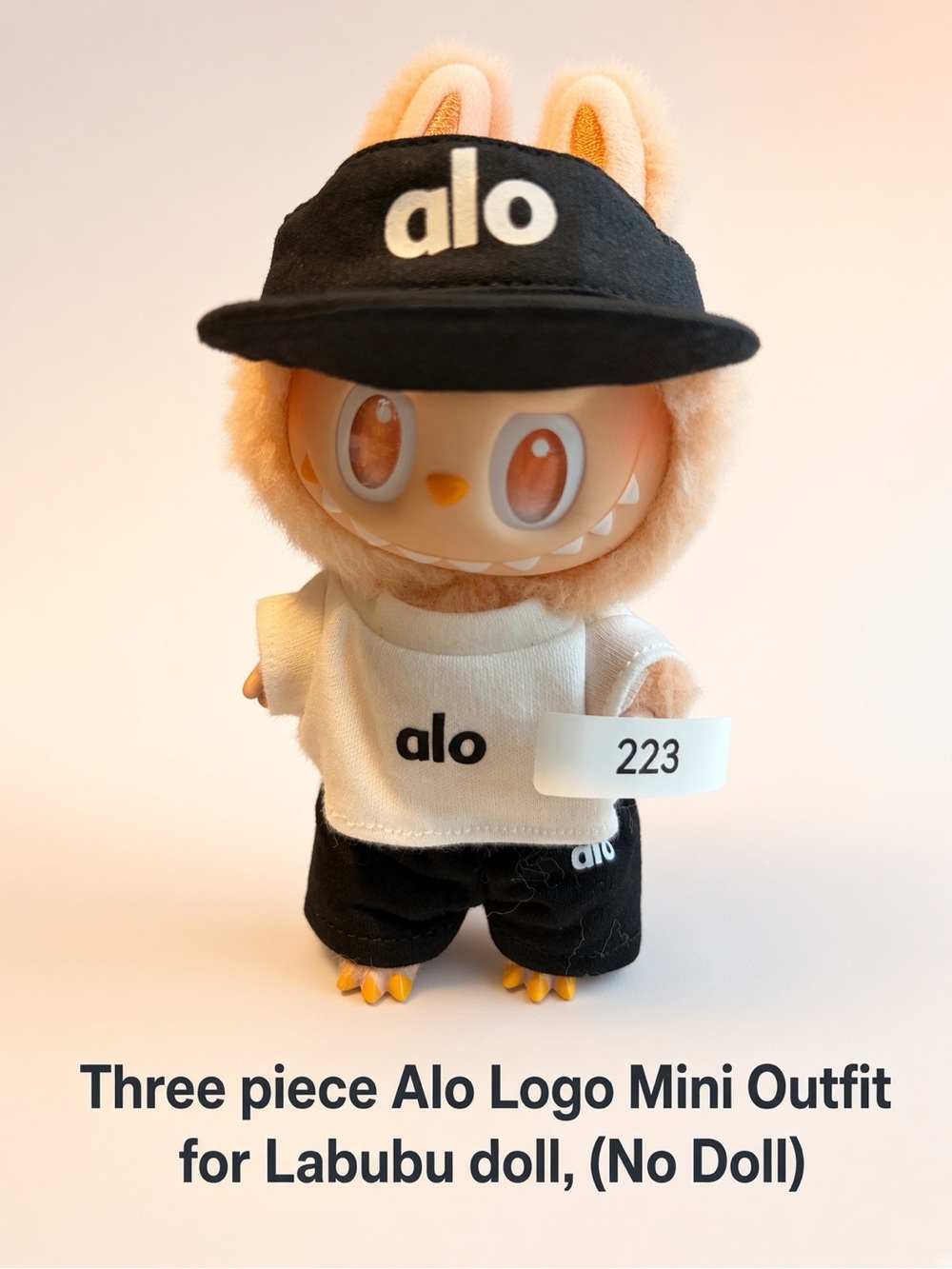 223, three piece Alo Logo Black Outfit for Labubu doll(No Doll)